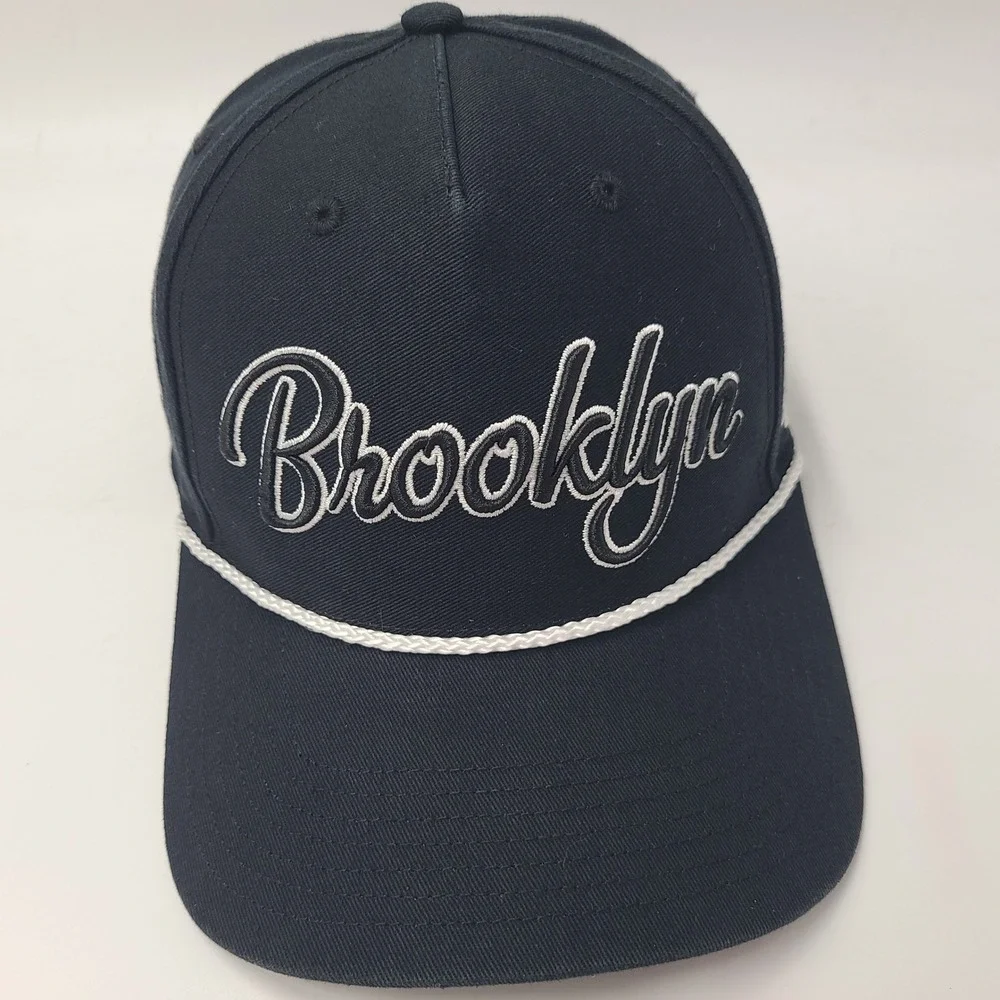 Brooklyn Nets Hat Snapback 47 Brand Hitch Black White Rope NBA Script Logo Men